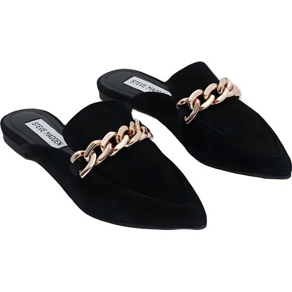 Steve Madden Almah Black Pointy Toe Chain Slip On Mules Women Size 4 - Picture 4 of 6